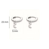 925 Sterling Silver Crescent Moon Huggiea Drop Earrings With Cubic Zirconia
