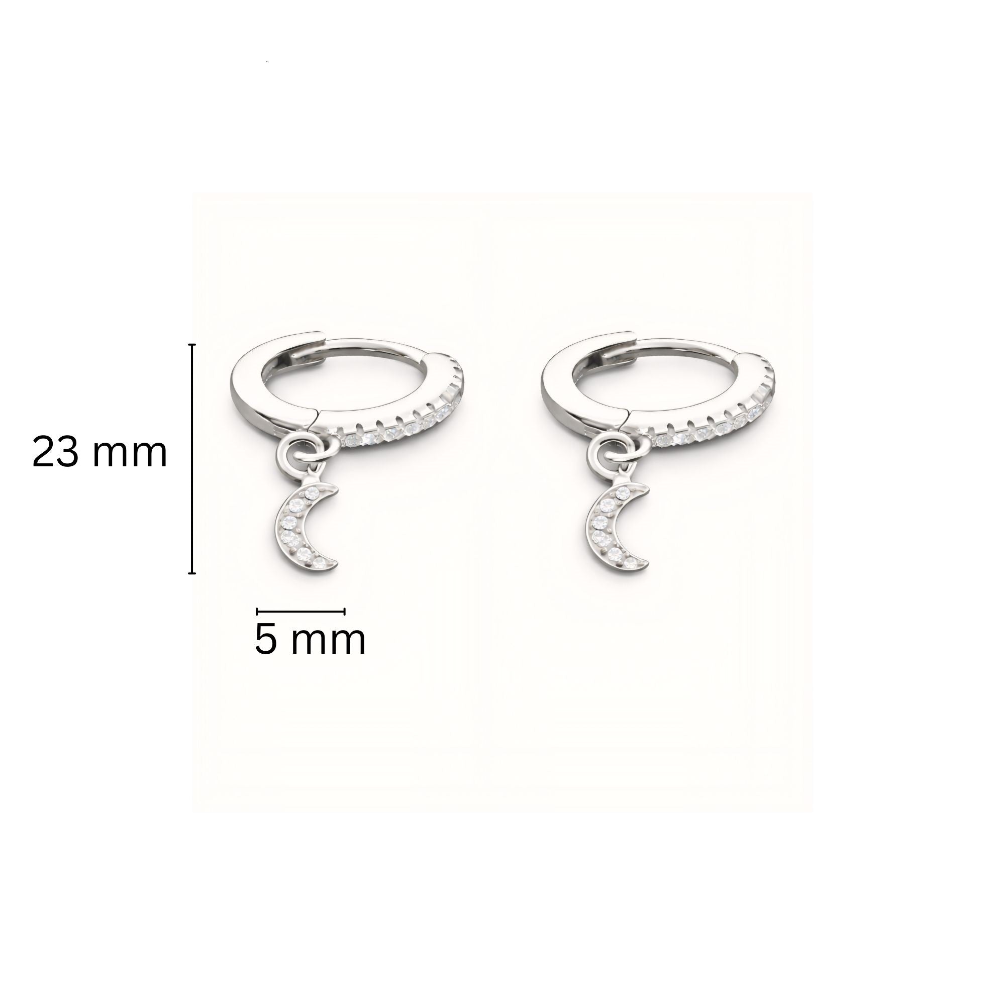 925 Sterling Silver Crescent Moon Huggiea Drop Earrings With Cubic Zirconia