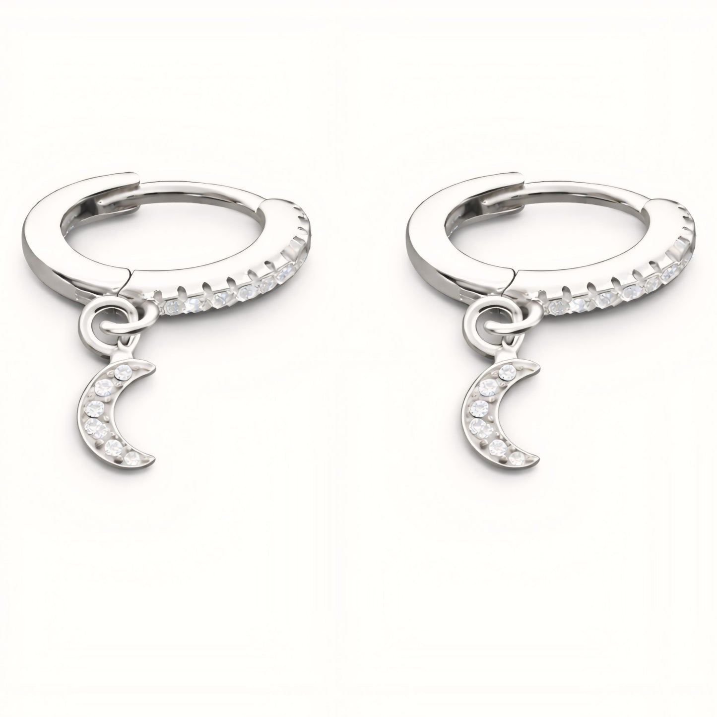 925 Sterling Silver Crescent Moon Huggiea Drop Earrings With Cubic Zirconia