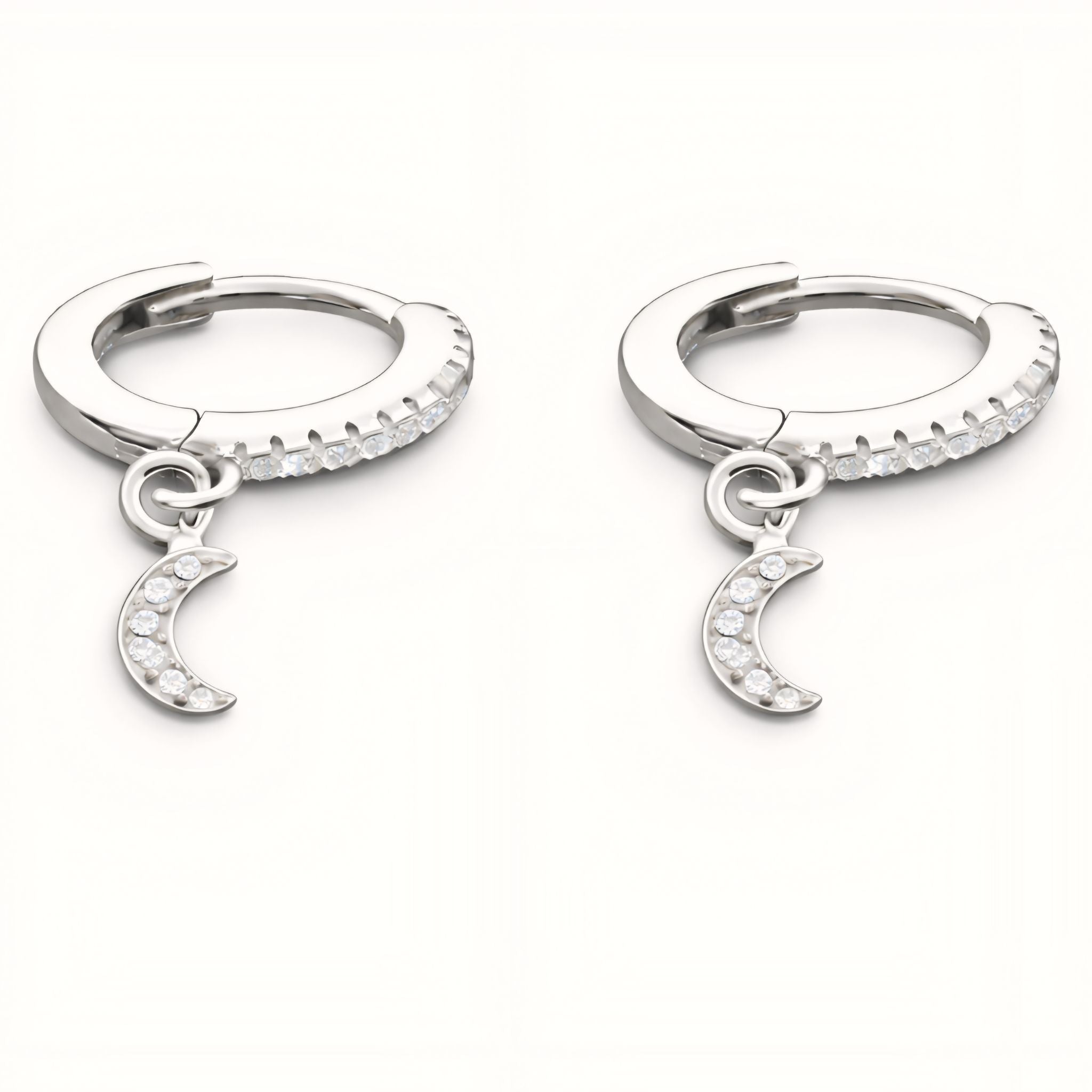 925 Sterling Silver Crescent Moon Huggiea Drop Earrings With Cubic Zirconia