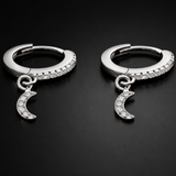 925 Sterling Silver Crescent Moon Huggiea Drop Earrings With Cubic Zirconia