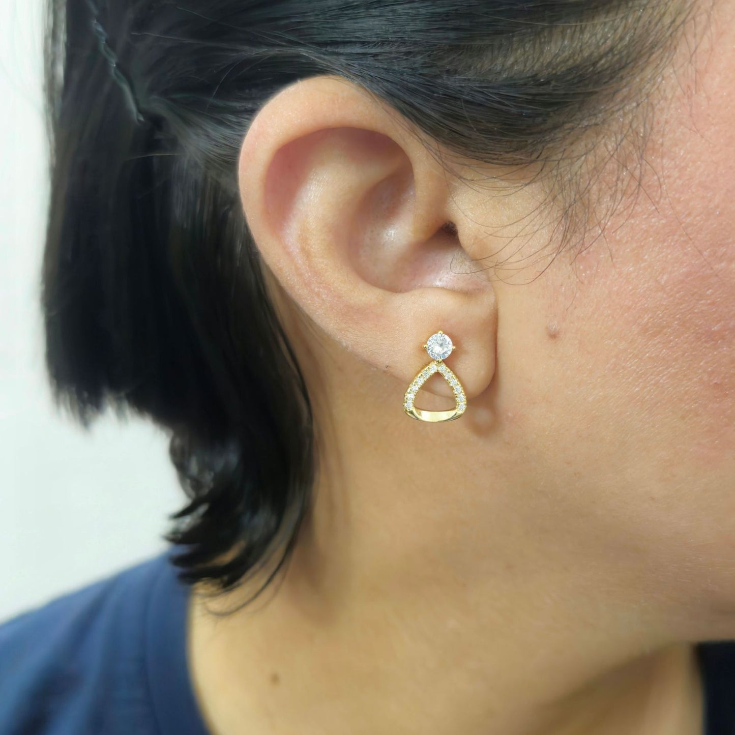 Gold Plated 925 Sterling Silver Teardrop Stud Earrings With Cubic Zirconia