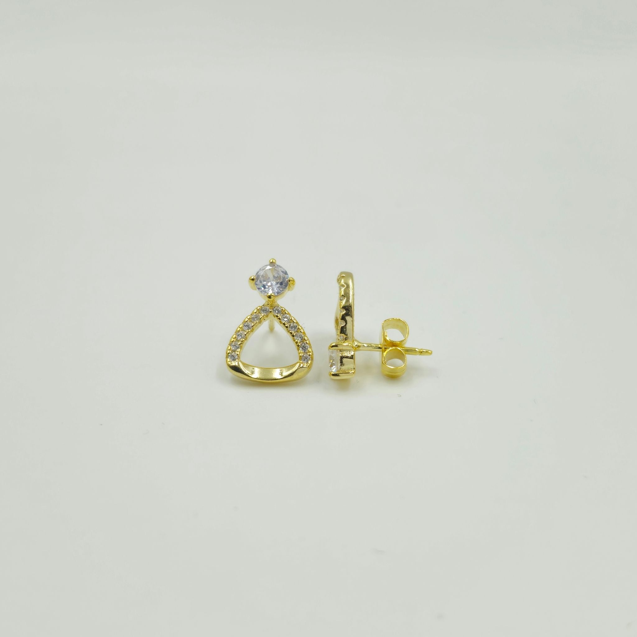 Gold Plated 925 Sterling Silver Teardrop Stud Earrings With Cubic Zirconia