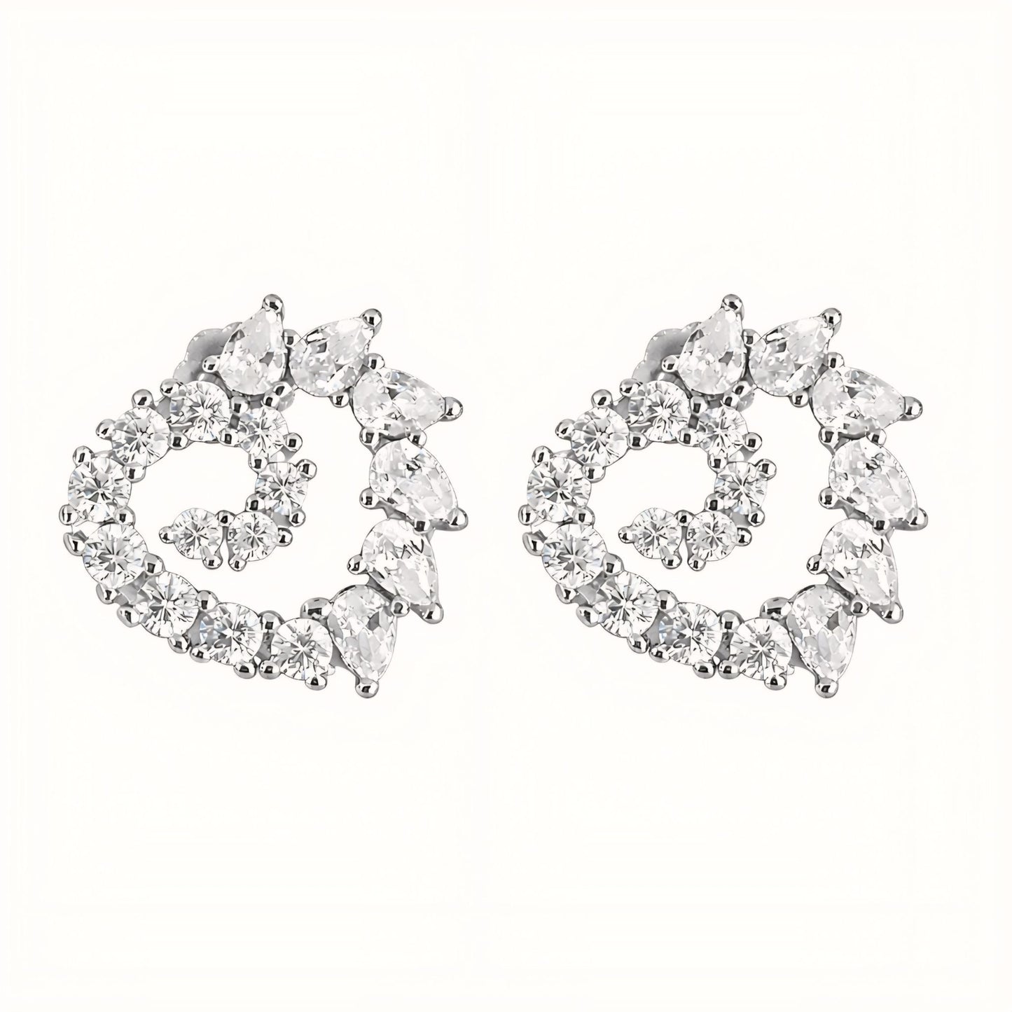 925 Sterling Silver Spiral Heart Stud Earrings With Multi-Cut Cubic Zirconia