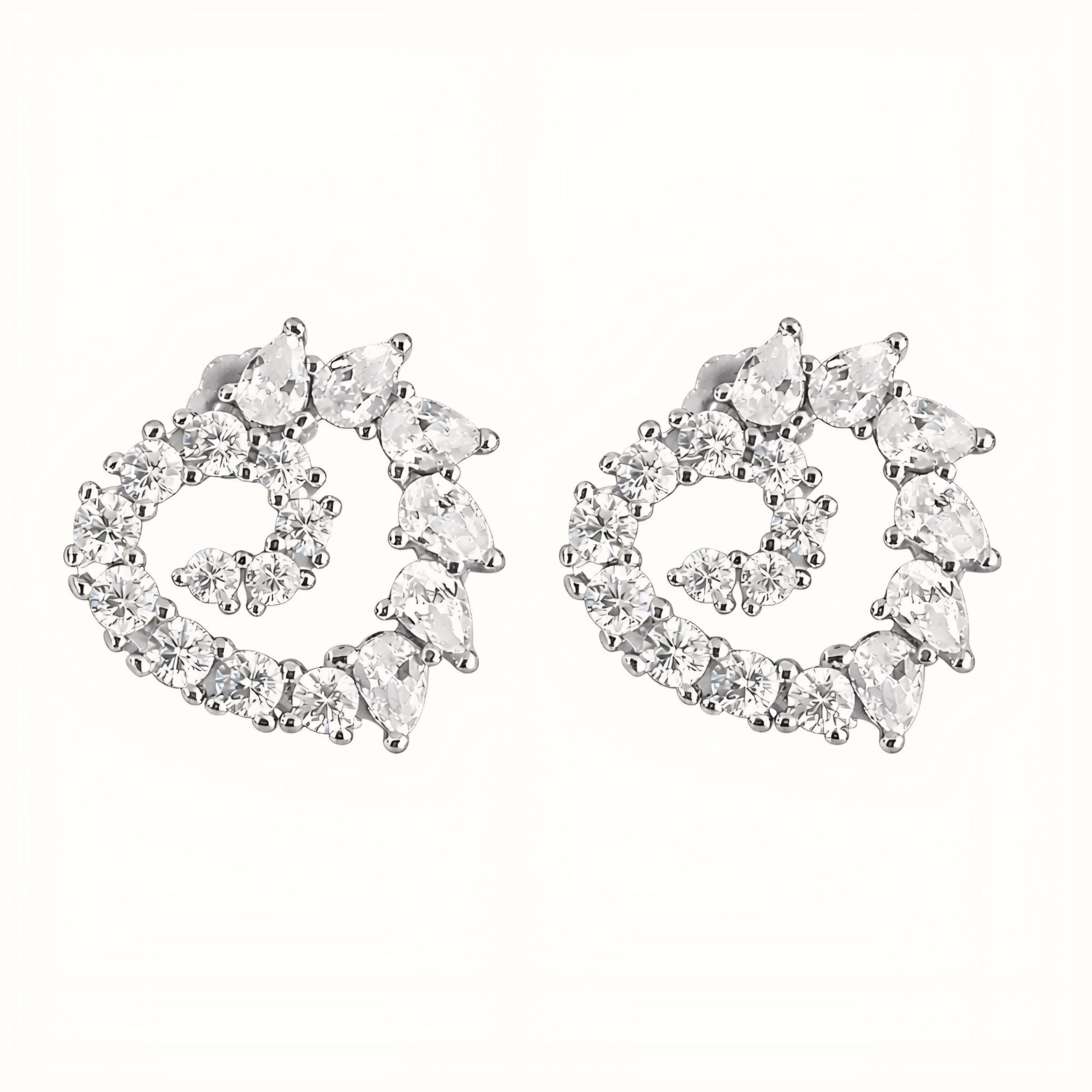 925 Sterling Silver Spiral Heart Stud Earrings With Multi-Cut Cubic Zirconia