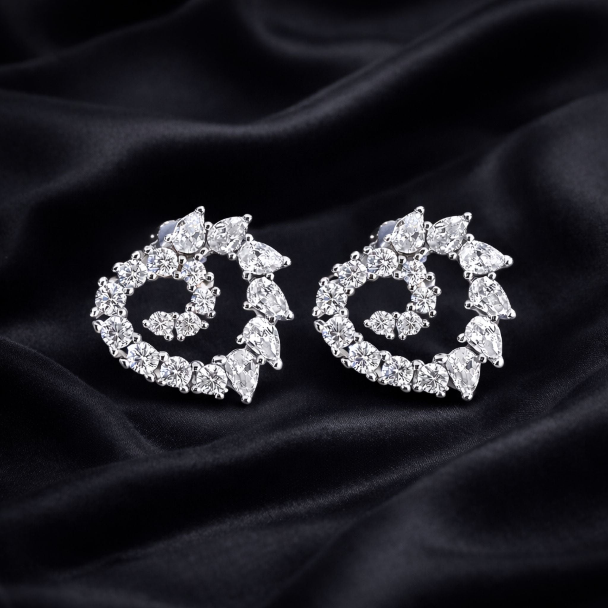 925 Sterling Silver Spiral Heart Stud Earrings With Multi-Cut Cubic Zirconia