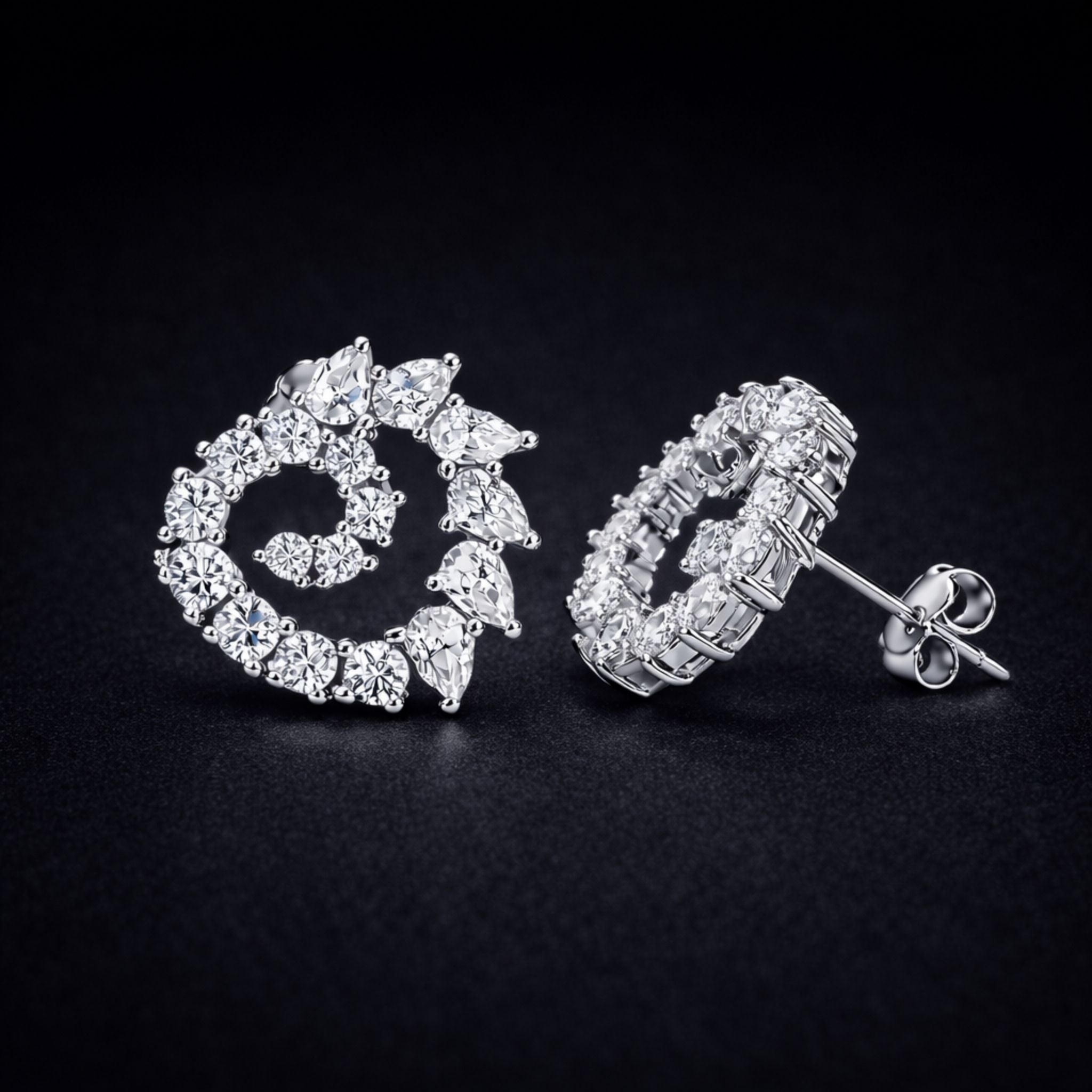 925 Sterling Silver Spiral Heart Stud Earrings With Multi-Cut Cubic Zirconia