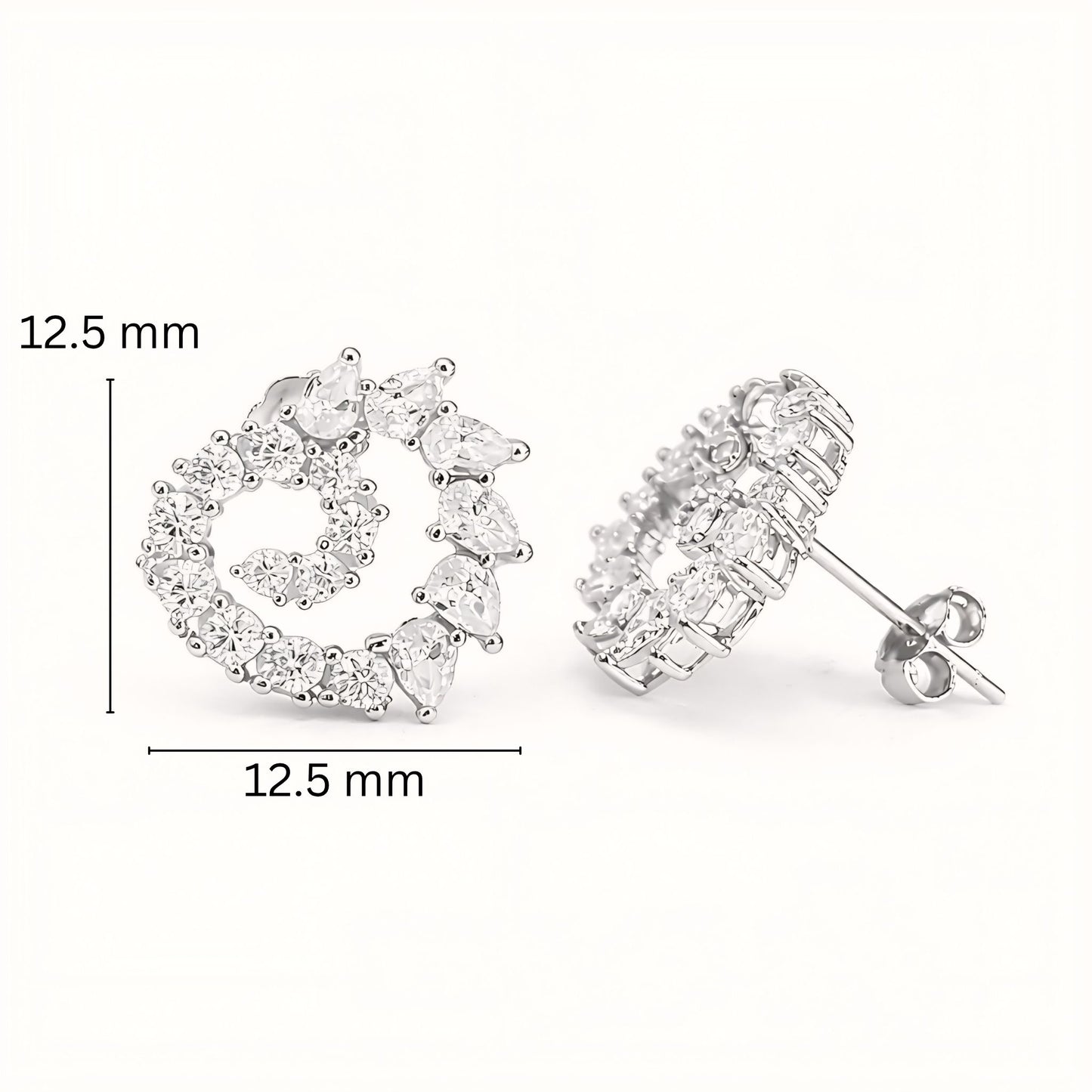 925 Sterling Silver Spiral Heart Stud Earrings With Multi-Cut Cubic Zirconia