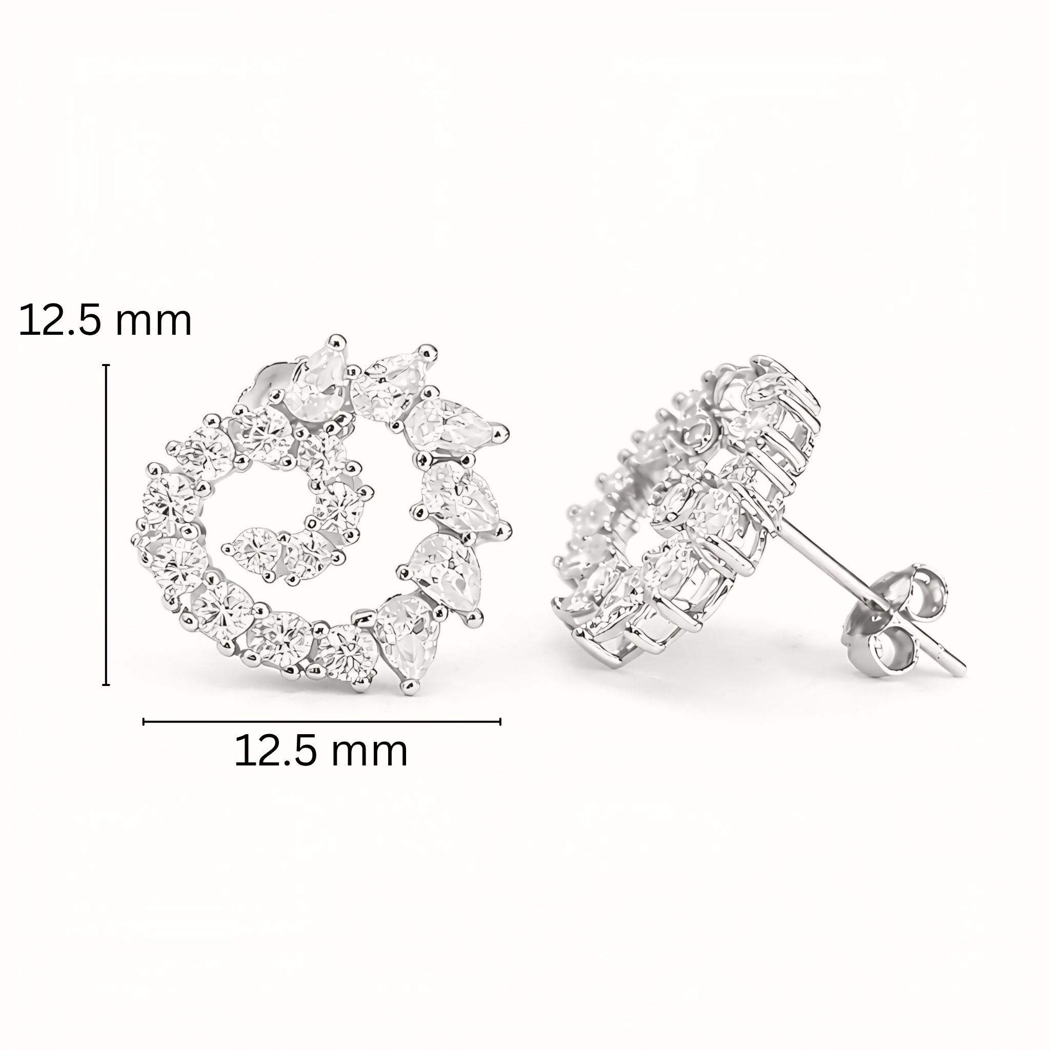 925 Sterling Silver Spiral Heart Stud Earrings With Multi-Cut Cubic Zirconia