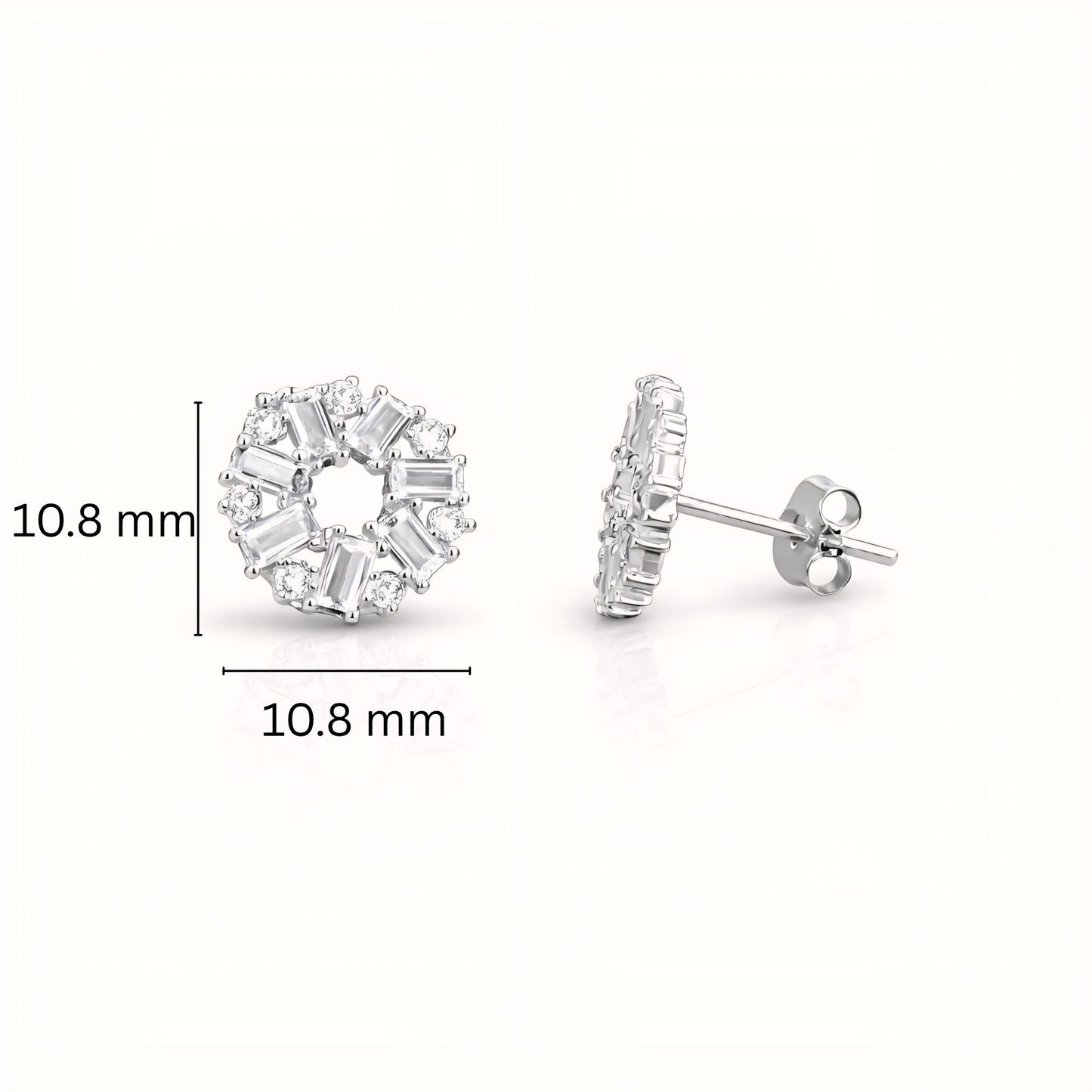 925 Sterling Silver Sunburst Stud Earrings With Baguette & Round Cubic Zirconia