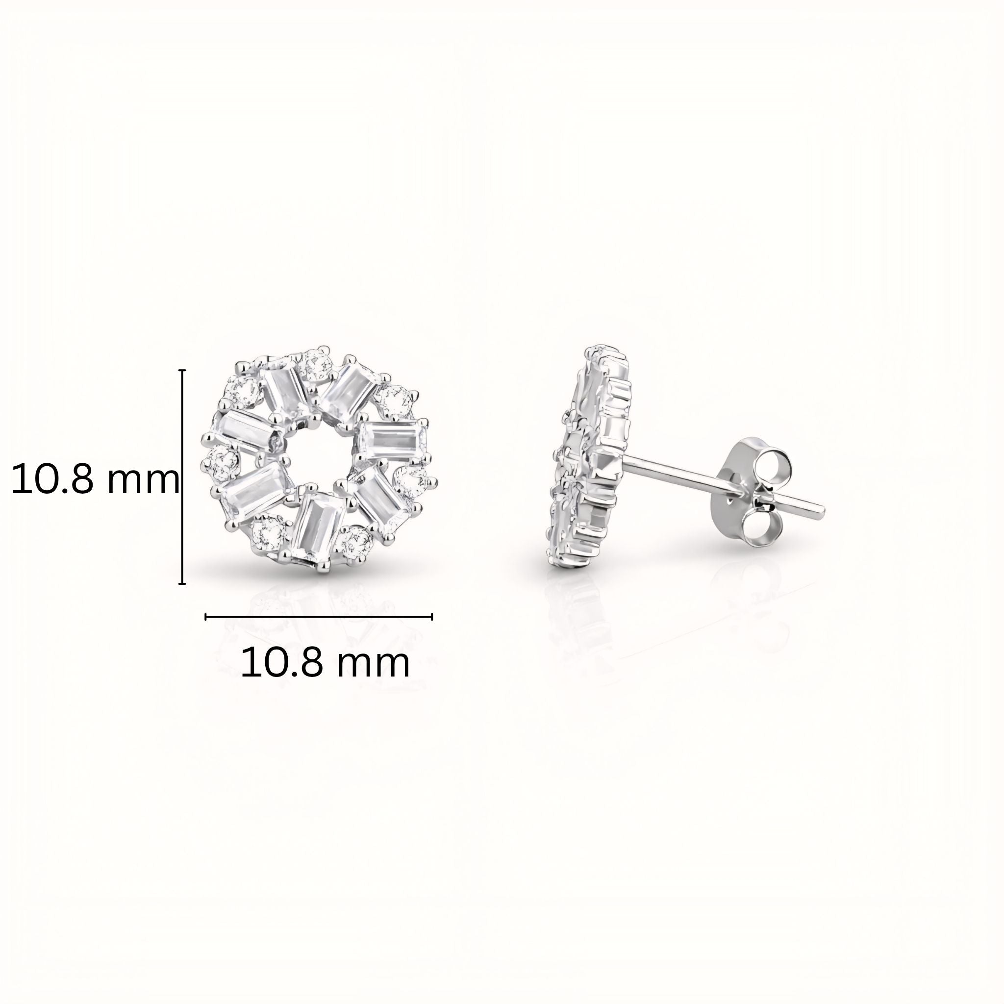 925 Sterling Silver Sunburst Stud Earrings With Baguette & Round Cubic Zirconia