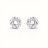 925 Sterling Silver Sunburst Stud Earrings With Baguette & Round Cubic Zirconia