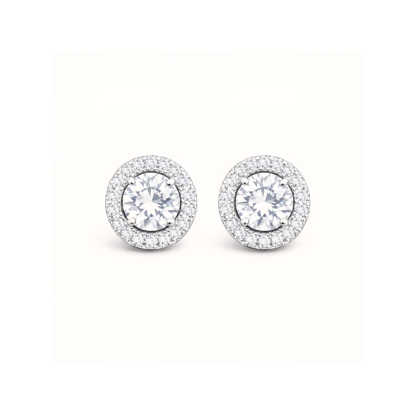 925 Sterling Silver Round Cut Halo Stud Earrings With Cubic Zirconia Solitaire