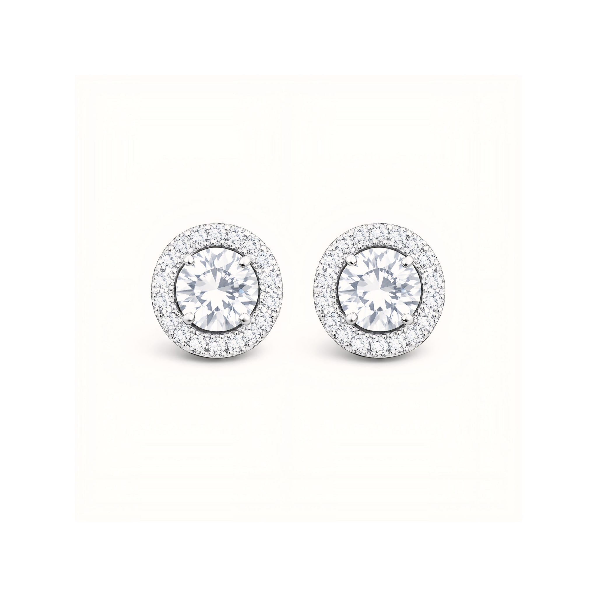 925 Sterling Silver Round Cut Halo Stud Earrings With Cubic Zirconia Solitaire