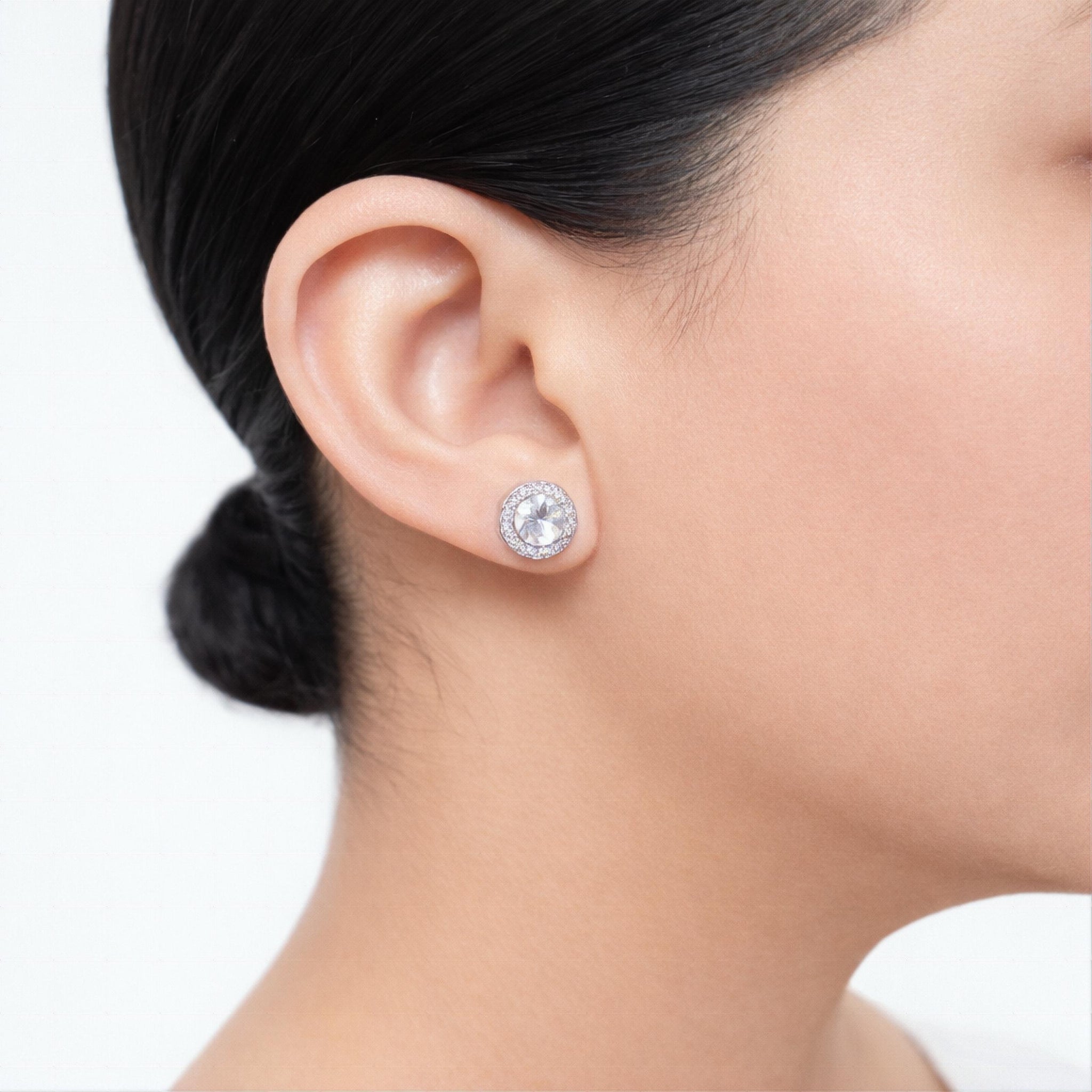 925 Sterling Silver Round Cut Halo Stud Earrings With Cubic Zirconia Solitaire