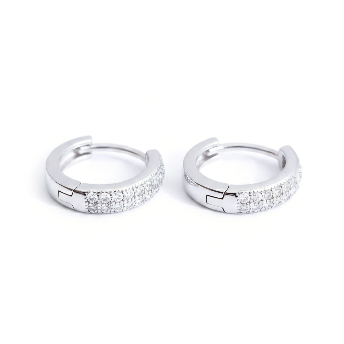 925 Sterling Silver Double Row Hoop Earrings with Cubic Zirconia