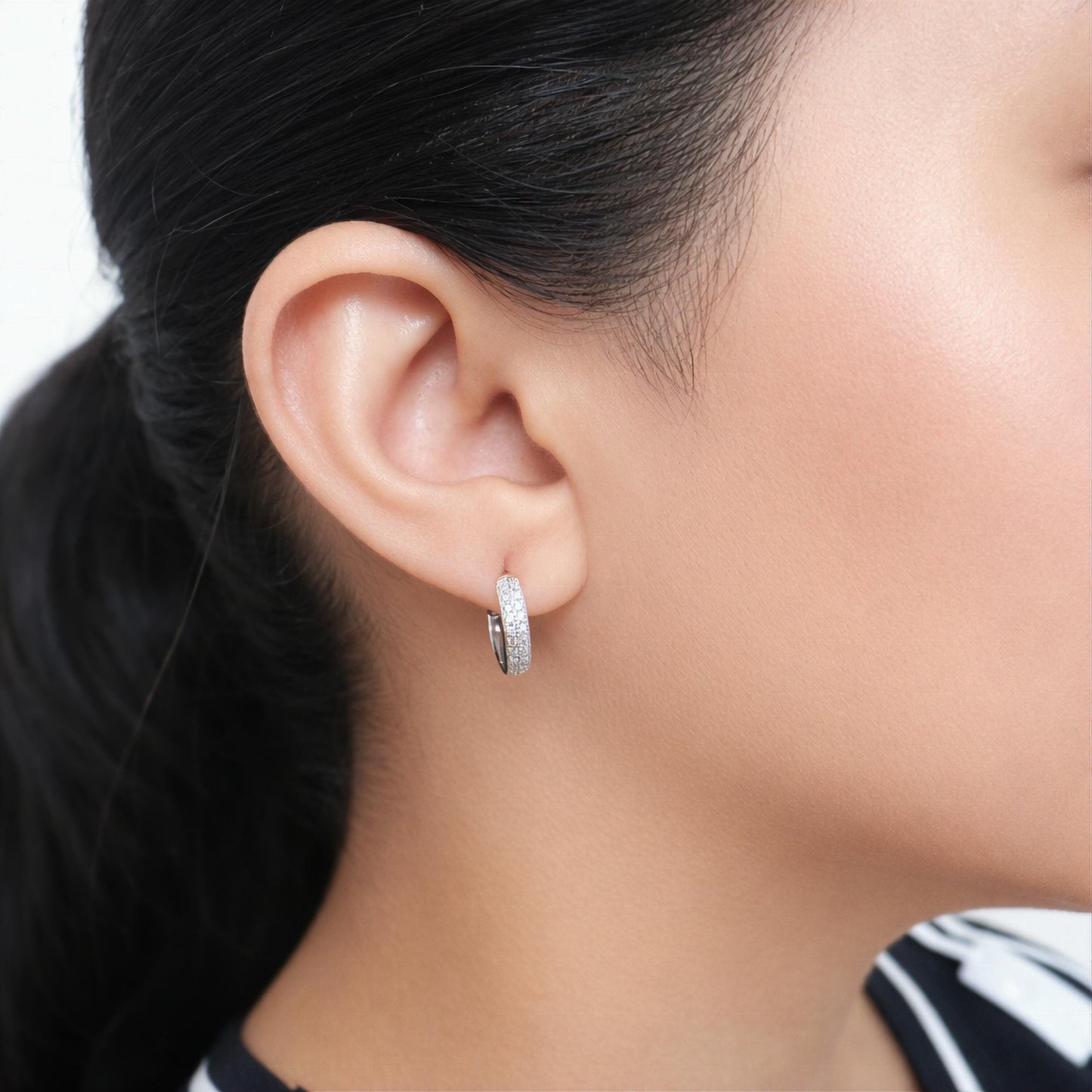 925 Sterling Silver Double Row Hoop Earrings with Cubic Zirconia