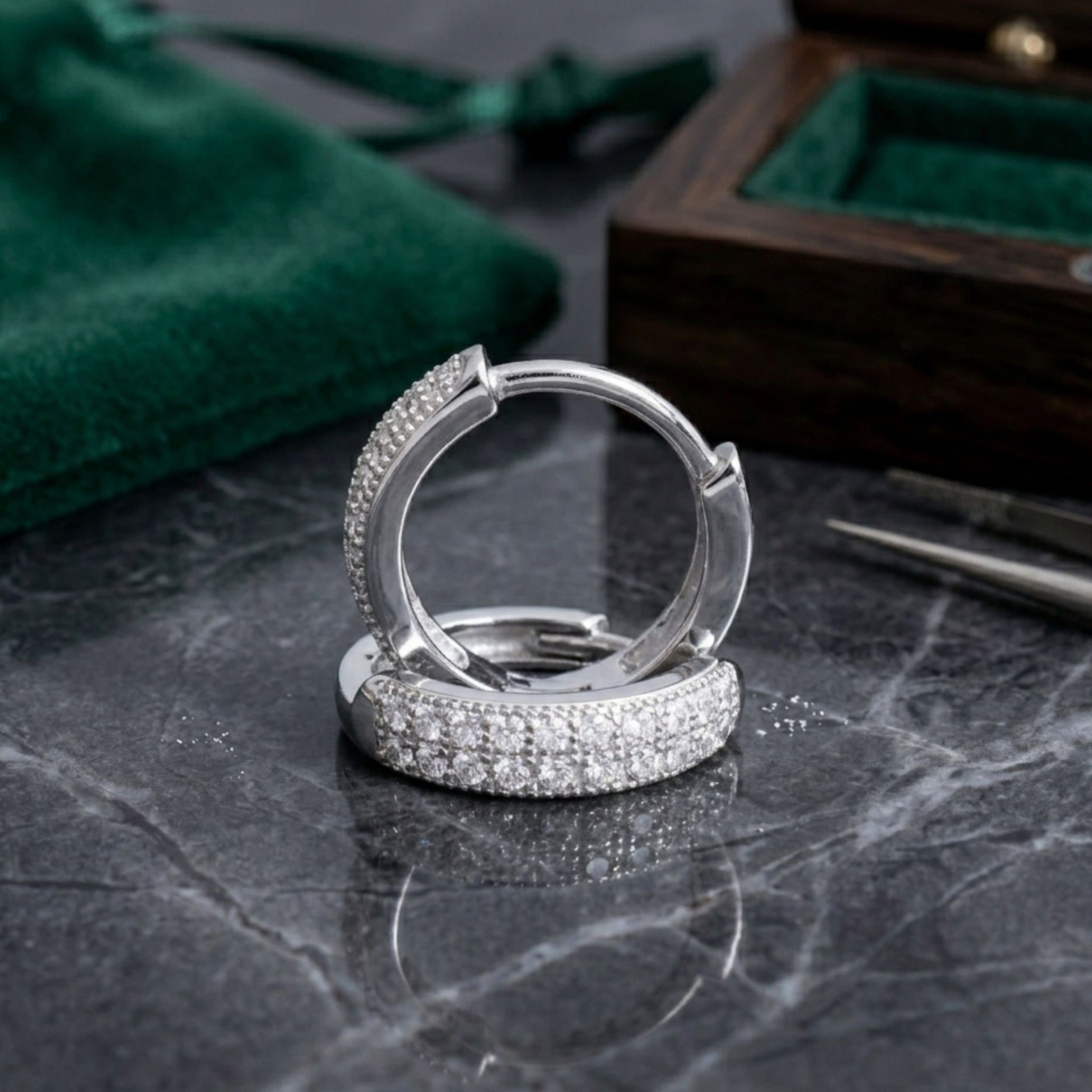 925 Sterling Silver Double Row Hoop Earrings with Cubic Zirconia