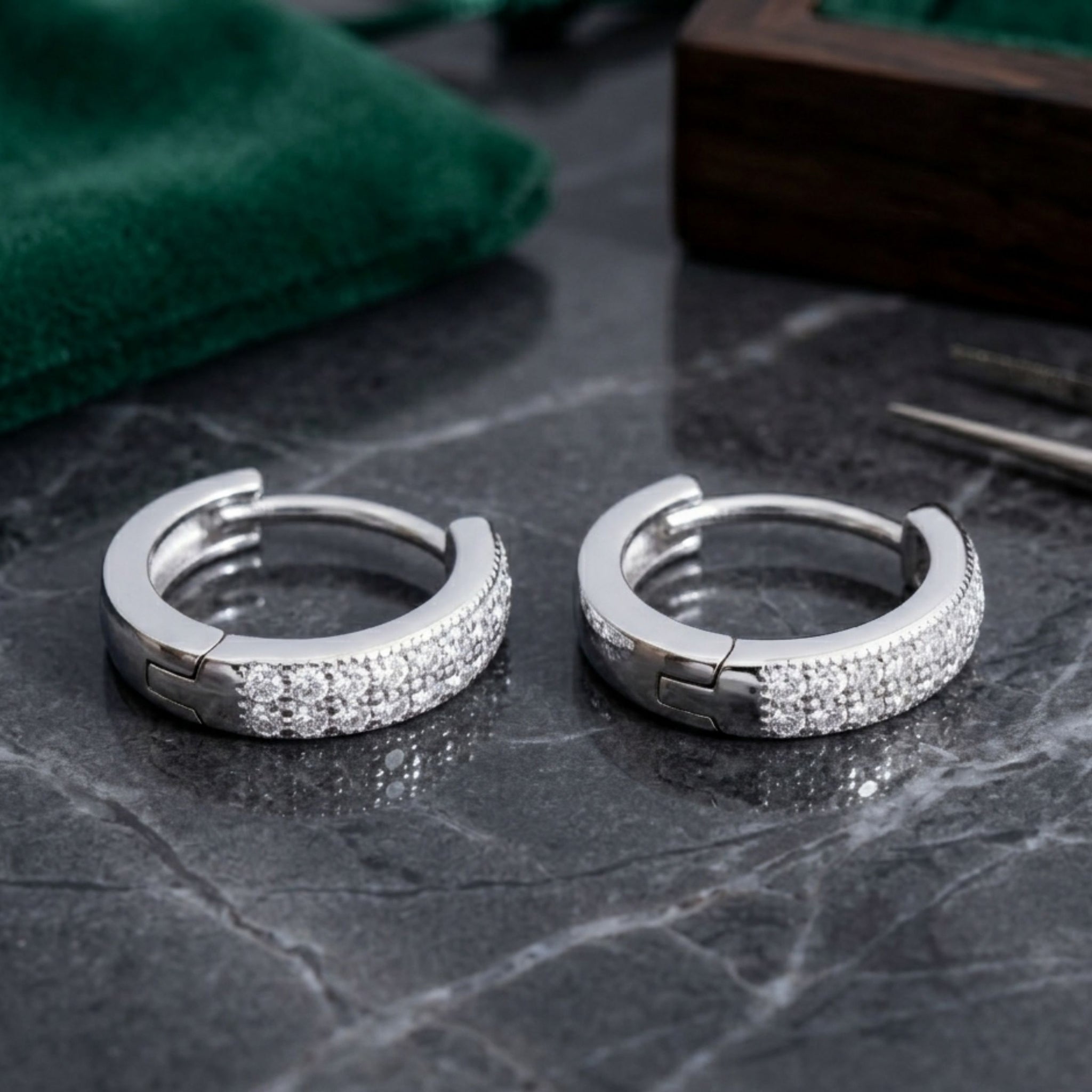 925 Sterling Silver Double Row Hoop Earrings with Cubic Zirconia