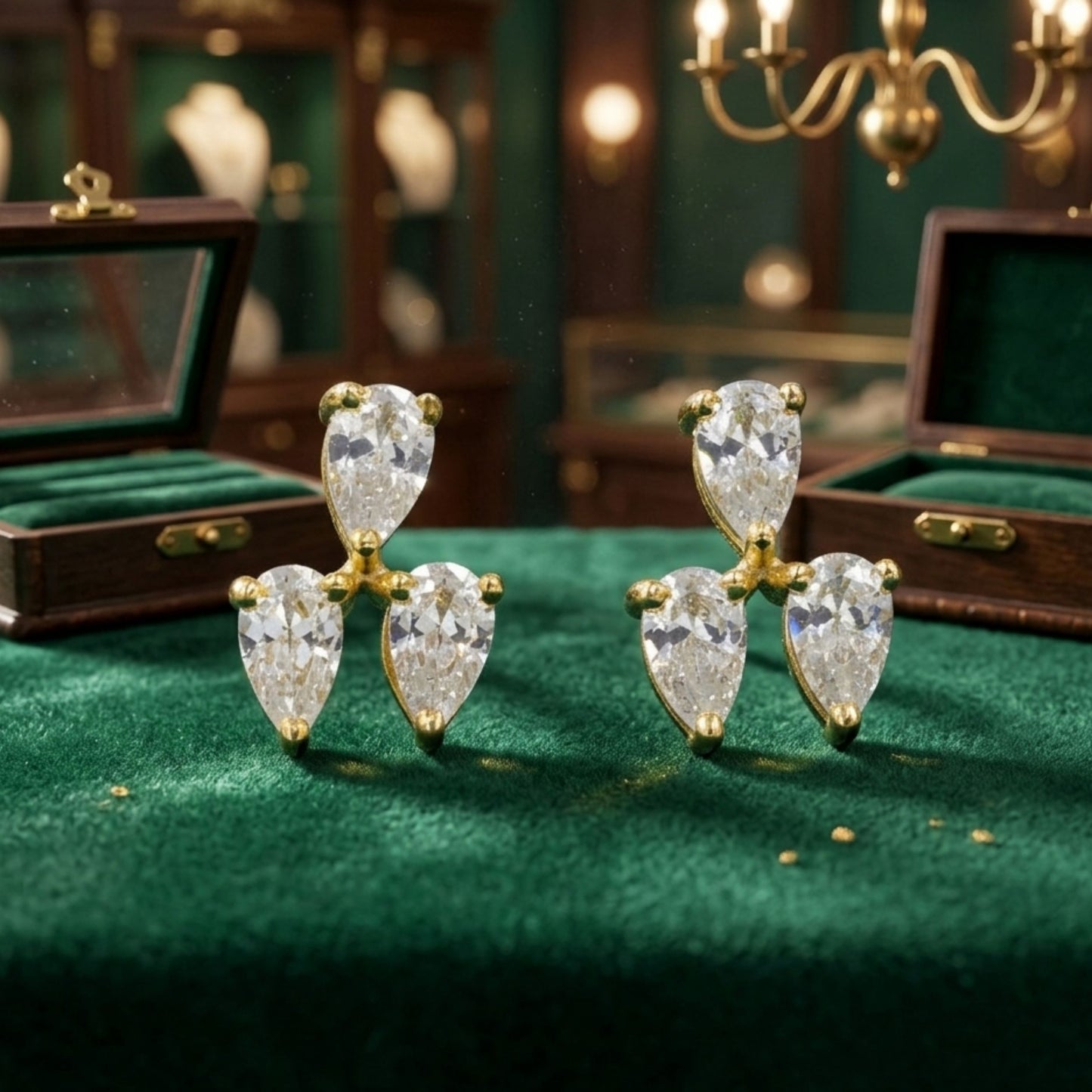 Gold Plated Sterling Silver Pear Cut Cubic Zirconia Stud Earrings