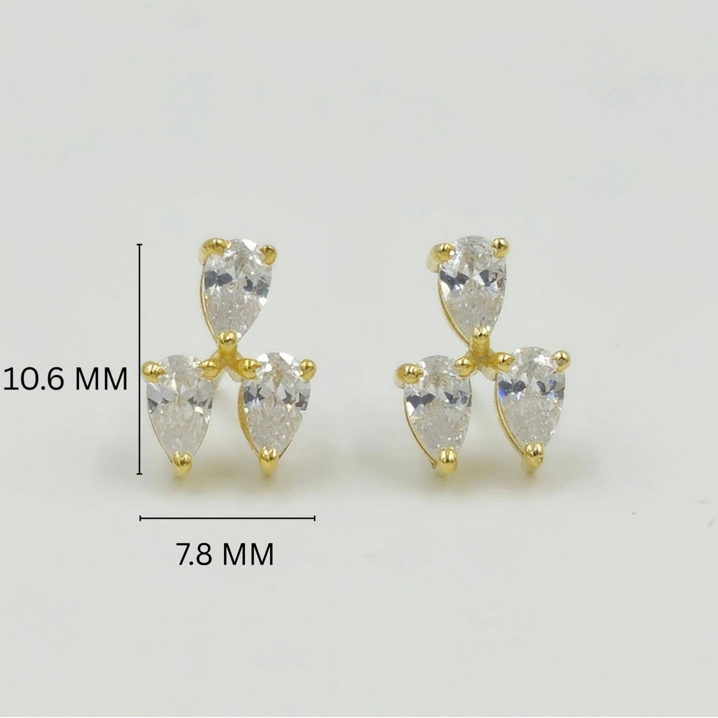 Gold Plated Sterling Silver Pear Cut Cubic Zirconia Stud Earrings