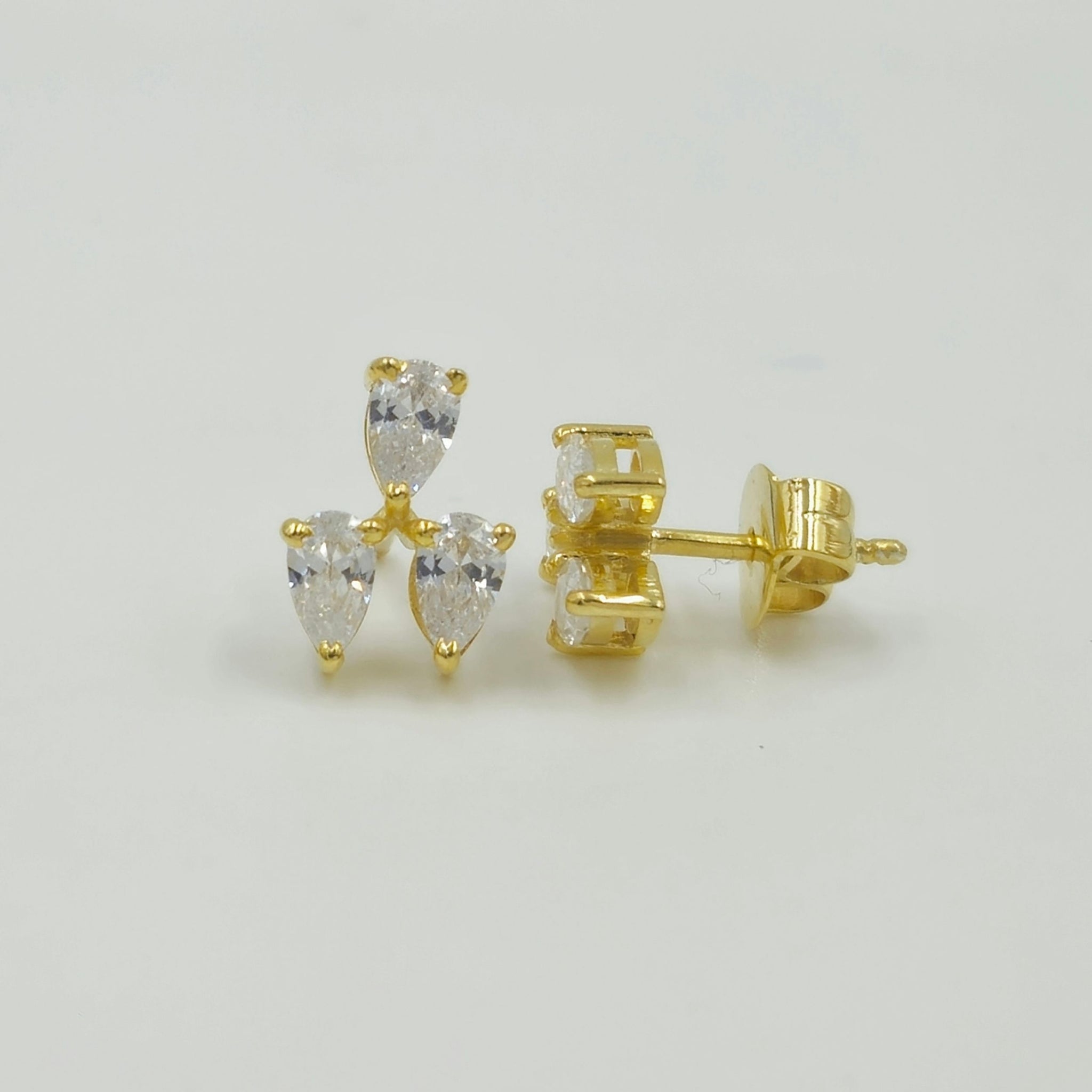 Gold Plated Sterling Silver Pear Cut Cubic Zirconia Stud Earrings