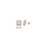 925 Sterling Silver Princess Cut Halo Stud Earrings With Cubic Zirconia Solitaire