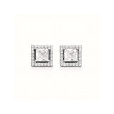 925 Sterling Silver Princess Cut Halo Stud Earrings With Cubic Zirconia Solitaire