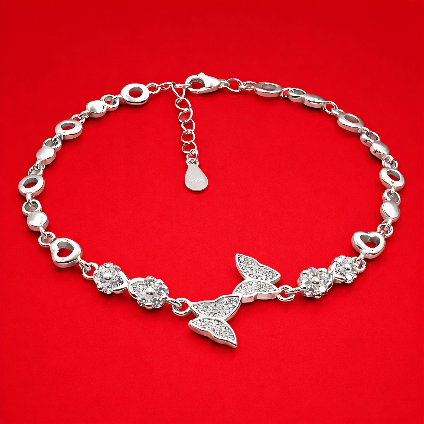 925 Sterling Silver Butterfly Charm Bracelet with Cubic Zirconia