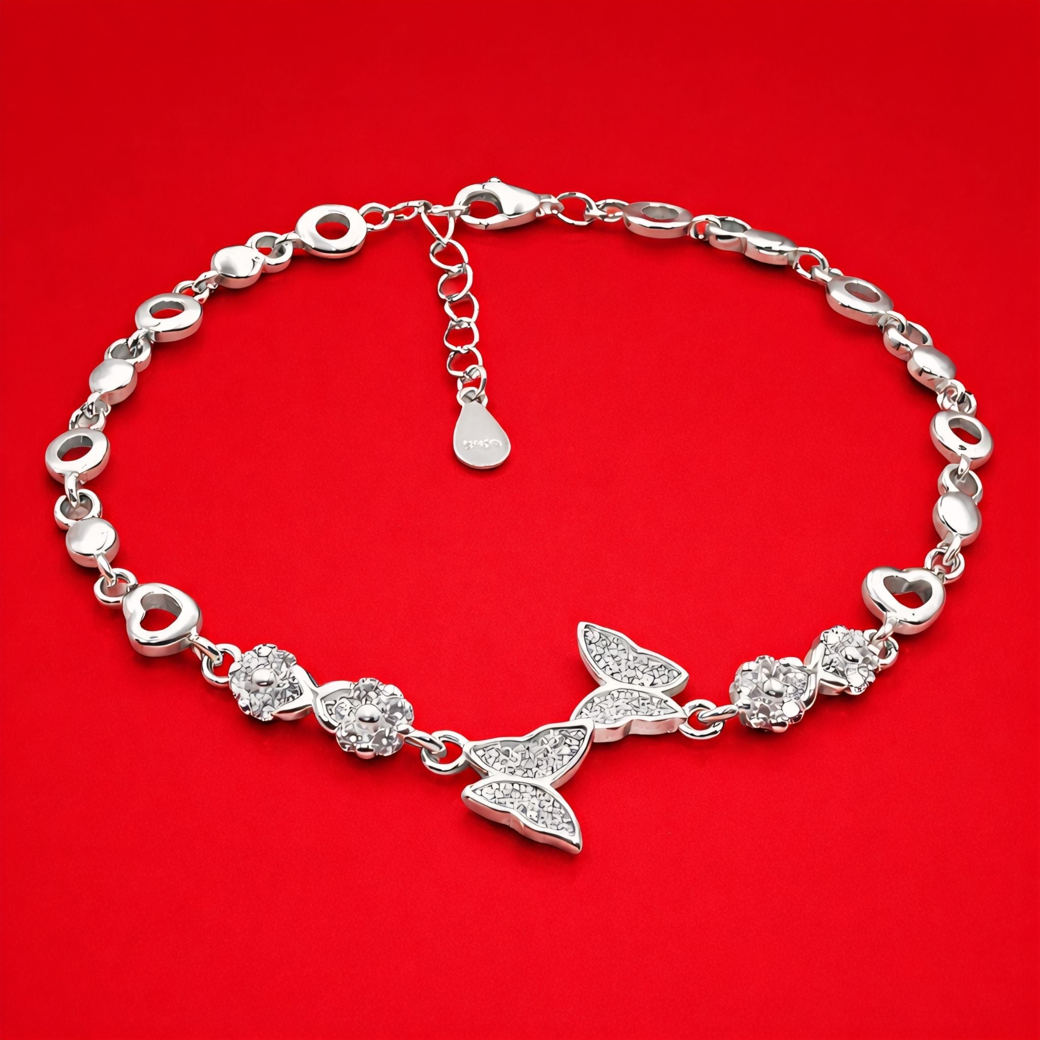 925 Sterling Silver Butterfly Charm Bracelet with Cubic Zirconia