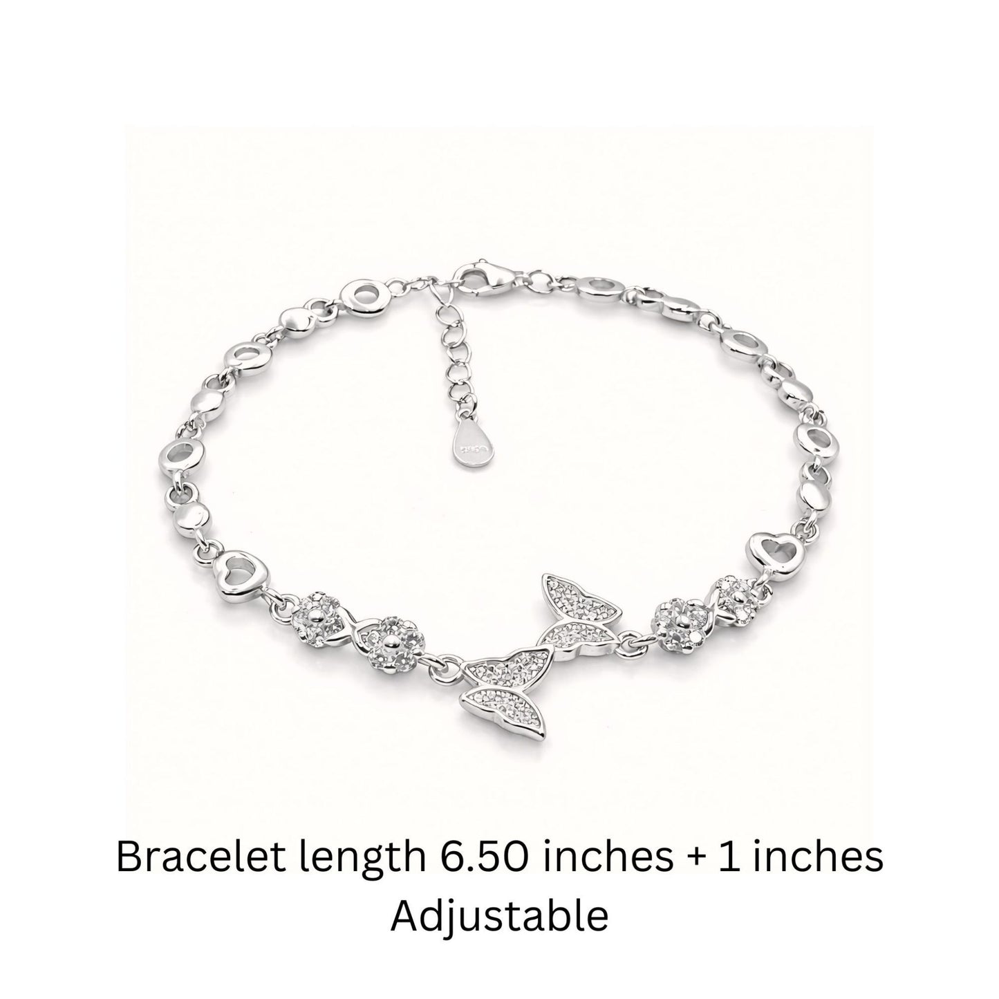925 Sterling Silver Butterfly Charm Bracelet with Cubic Zirconia