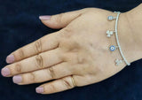 925 Sterling Silver Tennis Bracelet with Floral Charm Accents and Cubic Zirconia