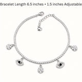 925 Sterling Silver Tennis Bracelet with Floral & Evil Eye Charm Accents