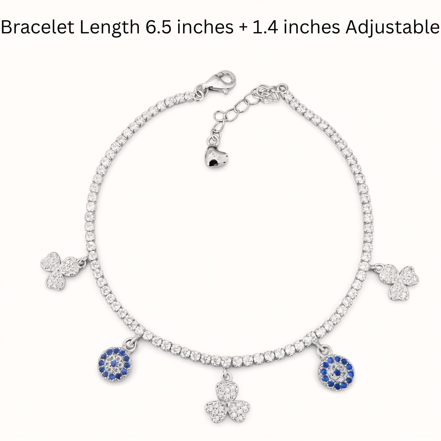 925 Sterling Silver Tennis Bracelet with Floral Charm Accents and Cubic Zirconia
