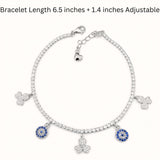 925 Sterling Silver Tennis Bracelet with Floral Charm Accents and Cubic Zirconia
