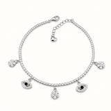 925 Sterling Silver Tennis Bracelet with Floral & Evil Eye Charm Accents