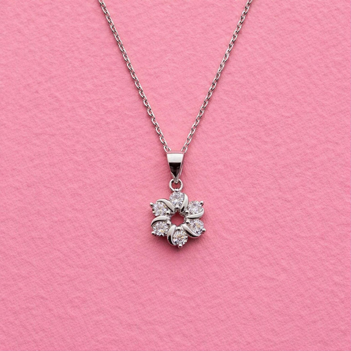 925 Sterling Silver Floral Pendant with Cubic Zirconia