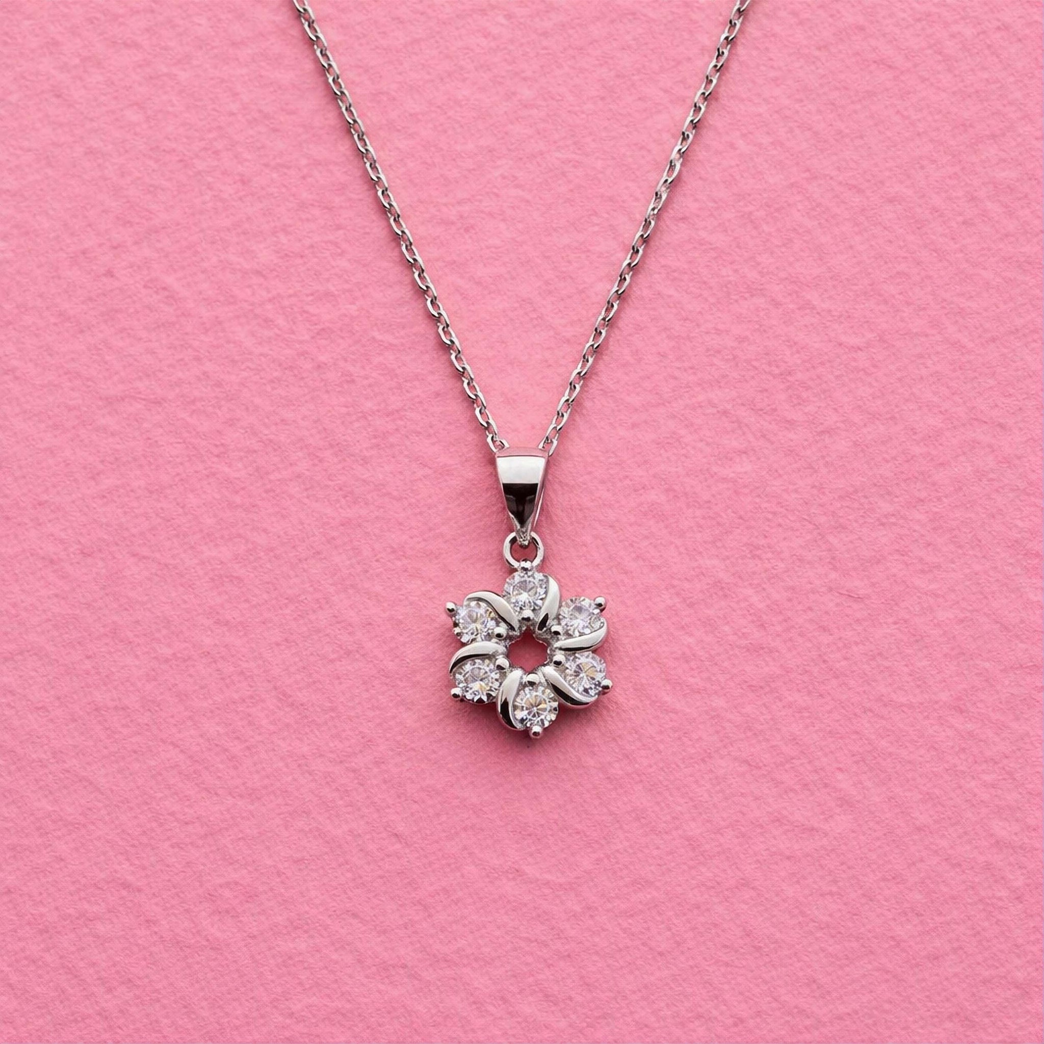 925 Sterling Silver Floral Pendant with Cubic Zirconia