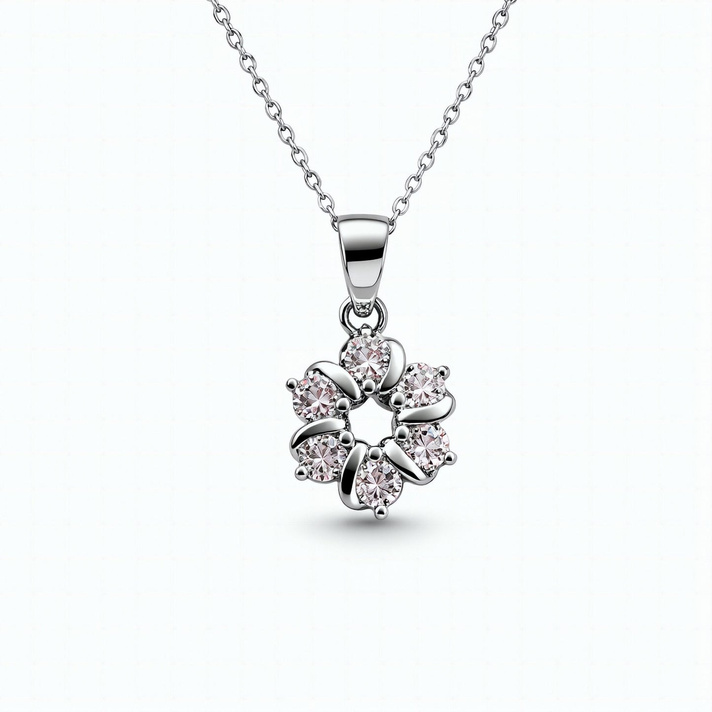 925 Sterling Silver Floral Pendant with Cubic Zirconia