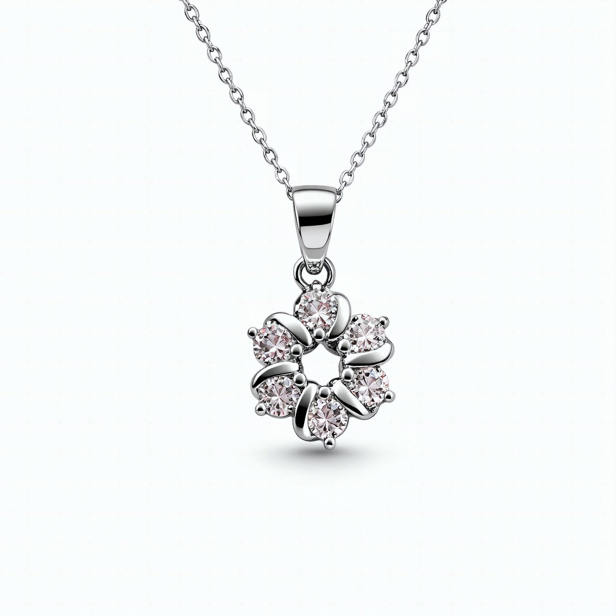 925 Sterling Silver Floral Pendant with Cubic Zirconia