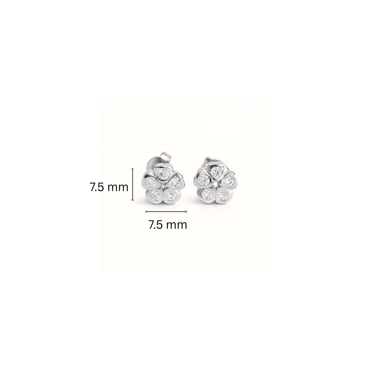 925 Sterling Silver Floral Cluster Stud Earrings With Cubic Zirconia