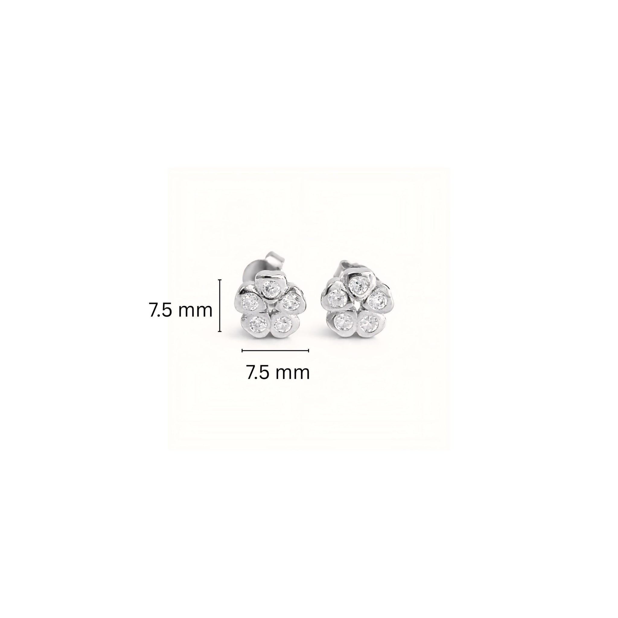 925 Sterling Silver Floral Cluster Stud Earrings With Cubic Zirconia