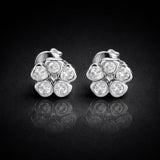 925 Sterling Silver Floral Cluster Stud Earrings With Cubic Zirconia