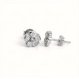 925 Sterling Silver Floral Cluster Stud Earrings With Cubic Zirconia