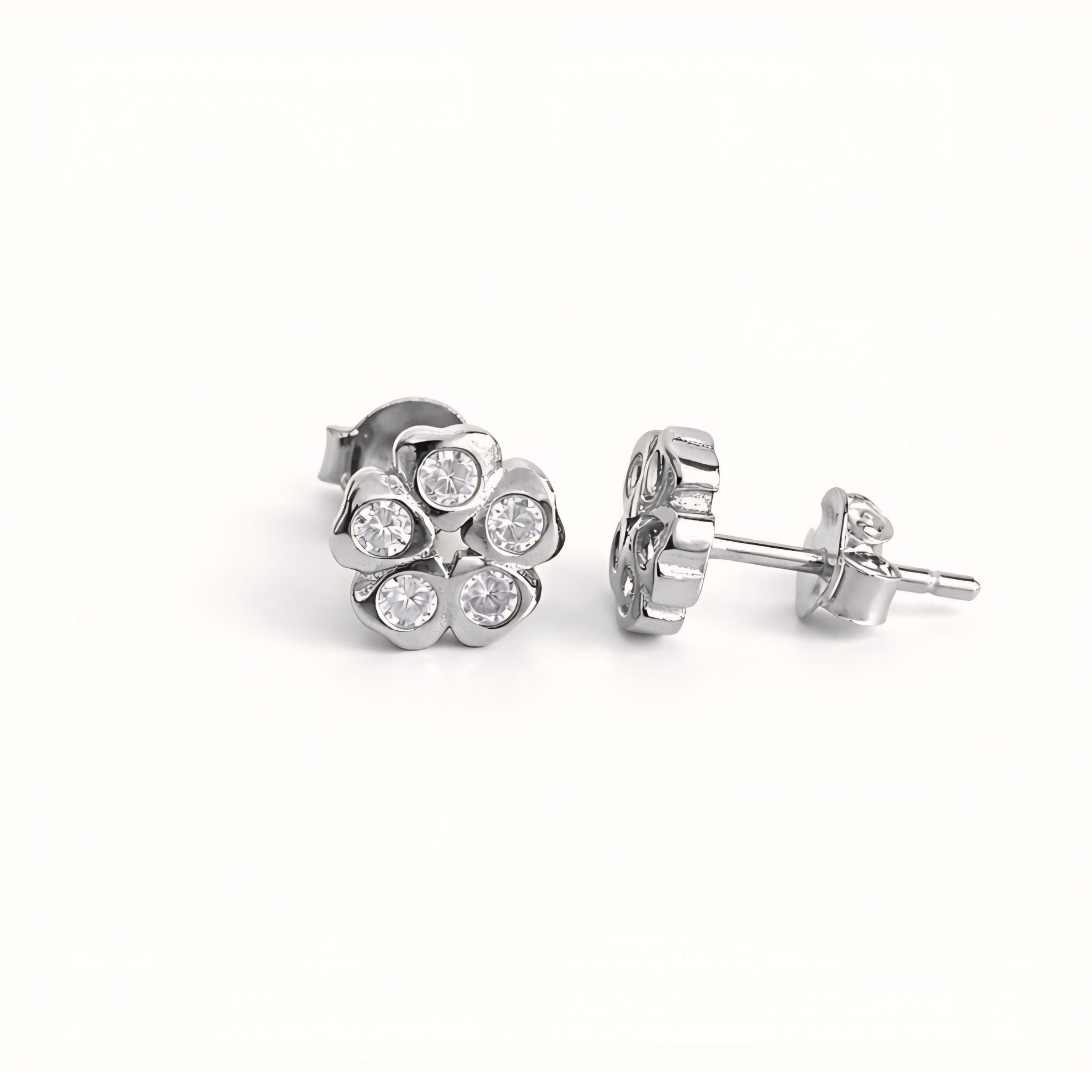 925 Sterling Silver Floral Cluster Stud Earrings With Cubic Zirconia