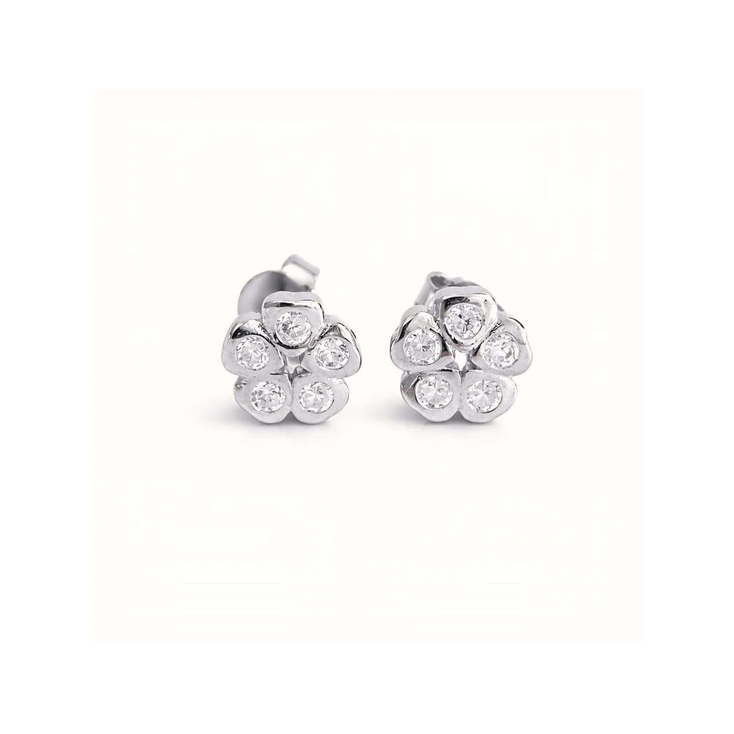 925 Sterling Silver Floral Cluster Stud Earrings With Cubic Zirconia