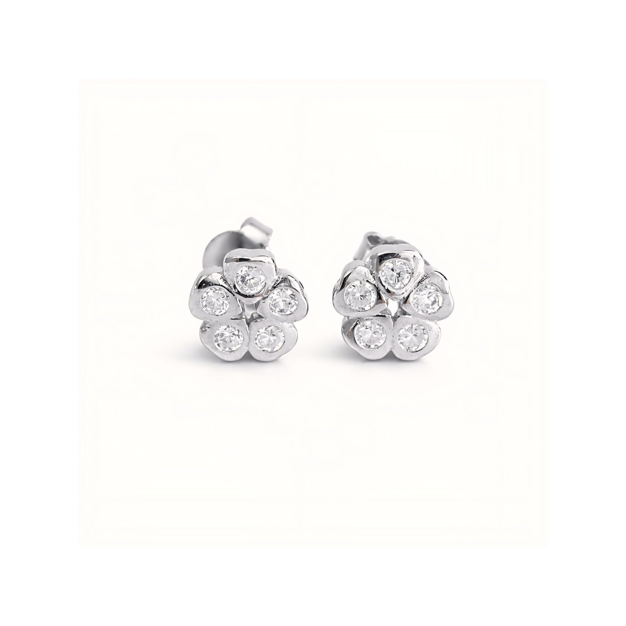 925 Sterling Silver Floral Cluster Stud Earrings With Cubic Zirconia