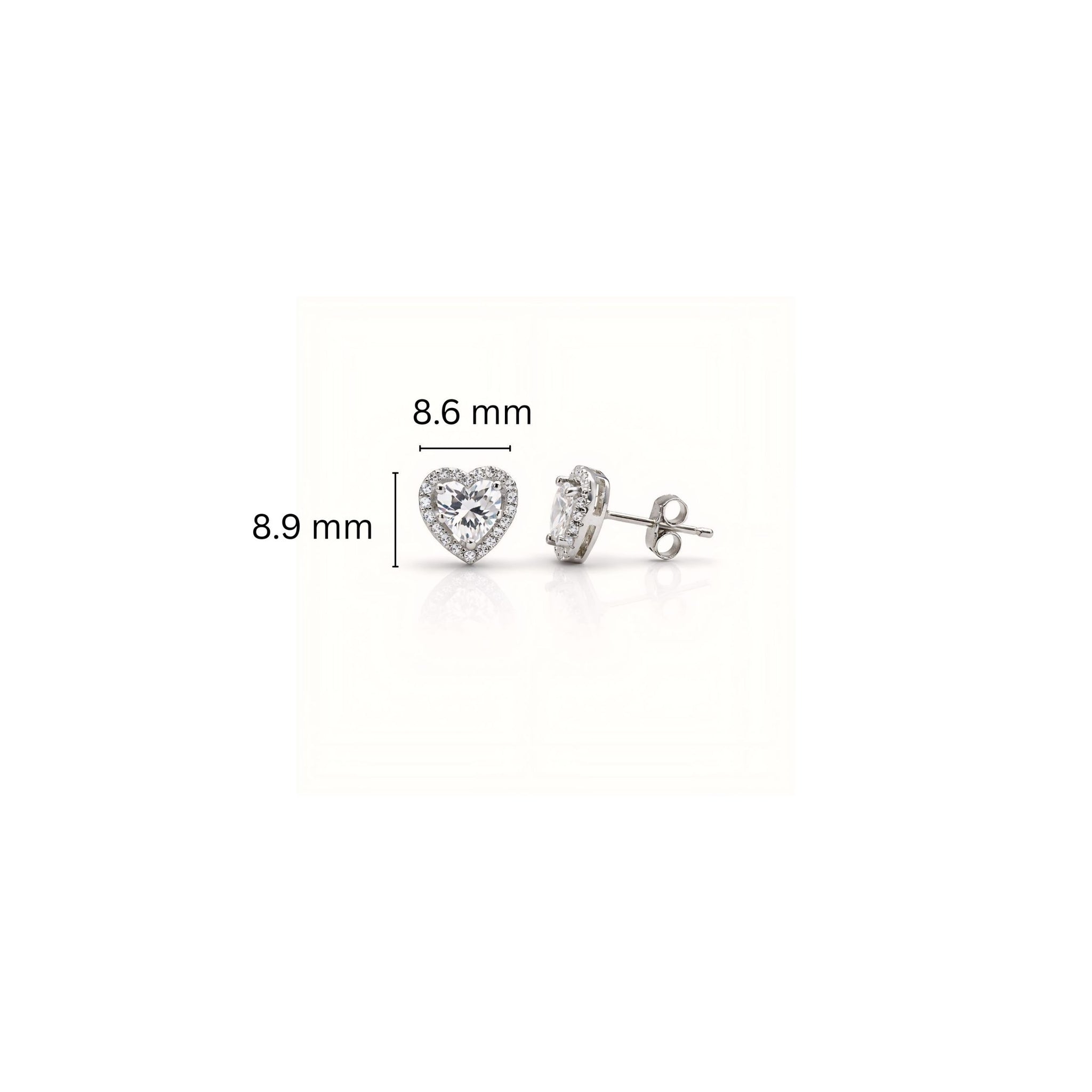 925 Sterling Silver Heart Cut Halo Stud Earrings With Cubic Zirconia Solitaire