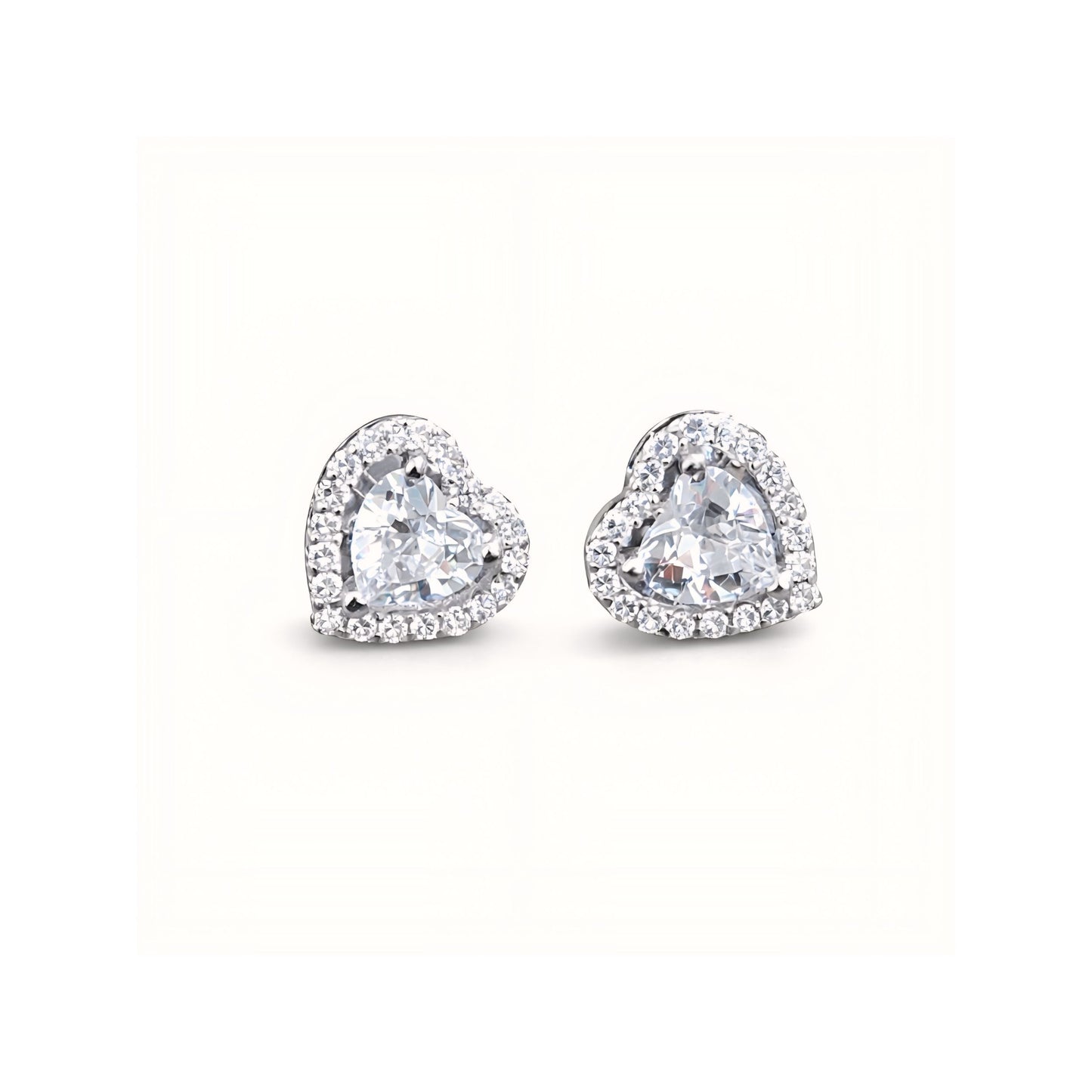 925 Sterling Silver Heart Cut Halo Stud Earrings With Cubic Zirconia Solitaire