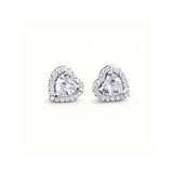 925 Sterling Silver Heart Cut Halo Stud Earrings With Cubic Zirconia Solitaire